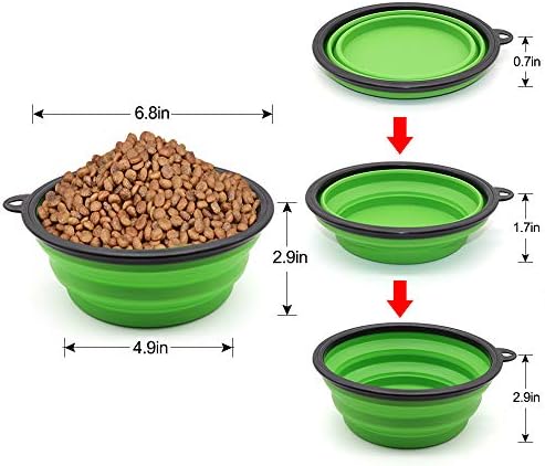 Dog Bowl Pet Collapsible Bowls, 2 Pack Collapsible Dog Water Bowls for Cats Dogs, Portable Pet Feeding Watering Dish for Walking Parking Traveling with 2 Carabiners (Large, Green+Purple) - Image 3