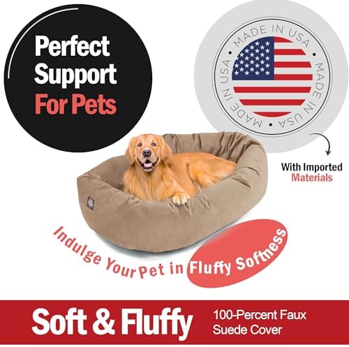 Majestic Pet 40 Inch Suede Calming Dog Bed Washable – Cozy Soft Round Dog Bed with Spine Support for Dogs to Rest Their Head - Fluffy Donut Dog Bed 40x29x9 (Inch) - Round Pet Bed Large – Stone (2025) - Image 2