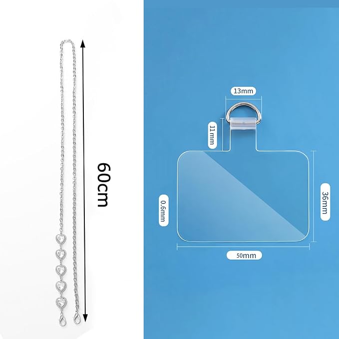 Phone Crossbody Chain Cell Phone Lanyard,Universal Leather+Metal Shouder Strap with Phone Tether Patches (E) - Image 3