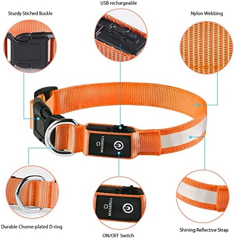 MASBRILL LED Dog Collar-Light Up Dog Collars Rechargeable Waterproof Lighted Dog Collar Night Walking Glow Collar for Small Medium Large Dogs - Image 4