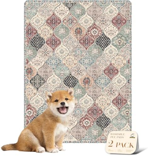 nunubaby Washable Pee Pads for Dogs, Stylish, Non-Slip and Leak-Proof Pee Pads. Reusable Potty Pads for Dogs for Crates and Floors.(Dark Red/Multi,18" x24" ) by Nunubaby