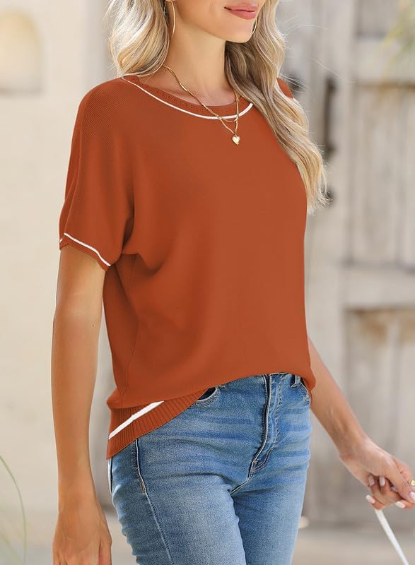 SHEWIN Womens Tops Trendy Short Sleeve Shirts Crewneck Lightweight Knit Sweater Top Business Casual Outfits - Image 3