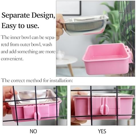 kathson Crate Dog Bowl, Removable Stainless Steel Hanging Pet Kennel Cage Bowl Food & Water Feeder Coop Cup for Puppy, Cat, Rabbit, Guinea Pigs 3pcs Small Square(Blue, Green, and Pink) (Pack of 2) - Image 6
