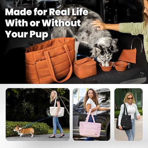 Rubyloo Dog Mom Essentials Bundle - Puffer Tote with Storage Containers (Black) and 32 oz Water Bottle with Detachable Bowl (Dogs are My Favorite People) - Travel Bag and Hydration Set - Image 7