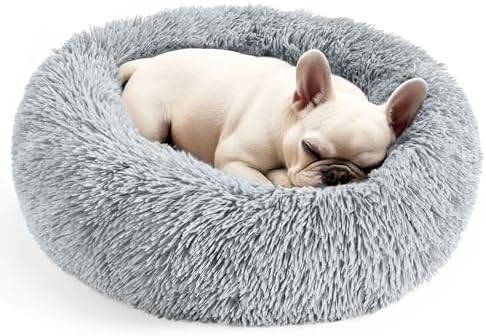 Hoewina Dog & Cat Bed for Indoor Cats, 20in Calming Donut Bed (Light Grey) by Hoewina