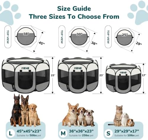 Dog Playpen, Portable Puppy Pet Crate Indoors for Small/Medium/Large Dogs Cats Rabbits, Foldable Dog Cage Enclosure for Outdoor, Pop Up Dogs Tent Kennel with Carrying Case, Light Grey - Image 2