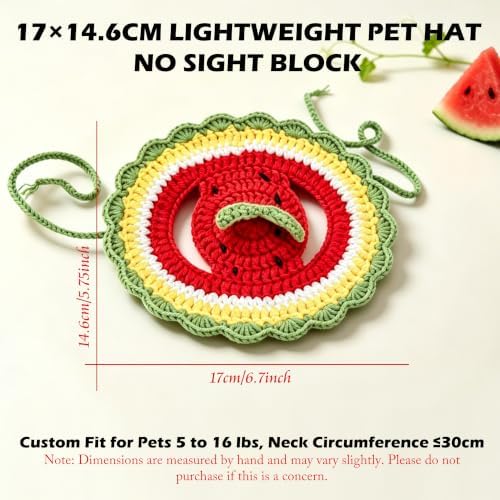Watermelon Cat Hat, Cotton & Soft Cute Knitted Hats for Cats Birthday Party Christmas Puppy Hat for Small Pets (Green,M) - Image 2