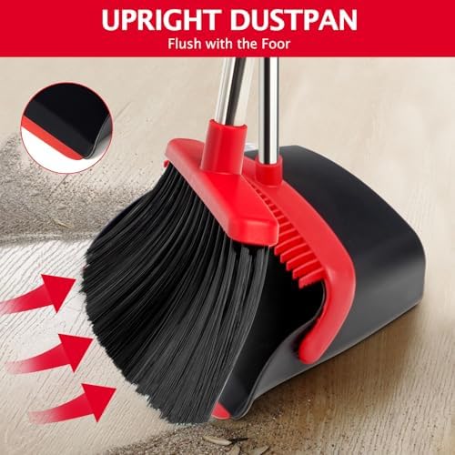 Broom and Dustpan Combo Set,51" Long Handle,Black Red - Image 5