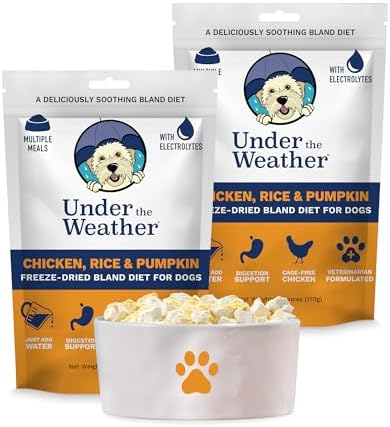 Under the Weather Bland Diet for Dogs | Easy to Digest for Sick Dogs |Always Be Ready | Contains Electrolytes - All Natural Freeze Dried 100% Human Grade Meats | 2 Pack - Rice, Chicken & Pumpkin - 6oz by UndertheWeather