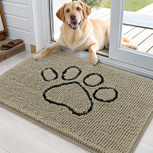 OLANLY Dog Door Mat for Muddy Paws 36x24, Paw Print Design Chenille Mud Mat by OLANLY