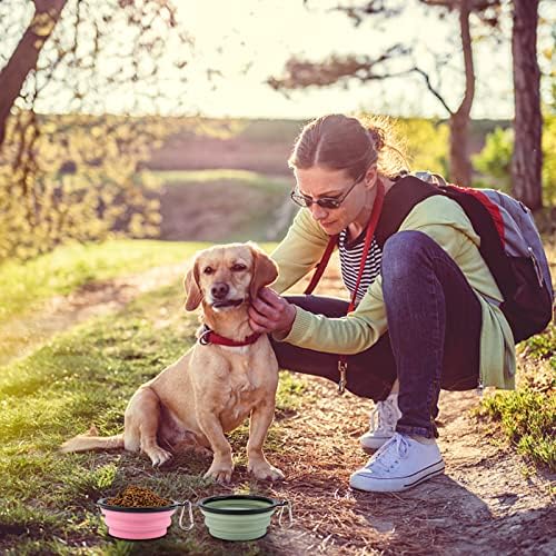 SLSON Collapsible Pet Feeder, 2 Pack Dog Bowls with Cover Lids, Portable Foldable Cat Water Dish Bowl for Pets, Small, Fairy Pink and Sprout Green - Image 4