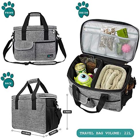 PetAmi Dog Travel Bag Organizer, Pet Supplies Tote Diaper Bag, Gray Medium - Image 2