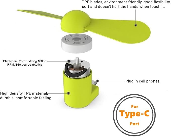Type USB C Cell Phone Fan for iPhone Series 15, 15 Plus,15 Pro, 15 Pro Max, 16,16 Plus, 16 Pro, 16 Pro Max, for Samsung Galaxy S Series, A1/A2/A3/A5 Series, M1/M3/M5, Note Serie (Color x6) - Image 4
