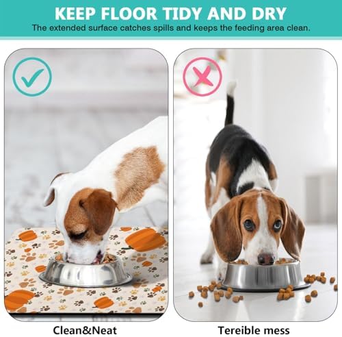 Fall Pumpkin Dog Food & Water Mat, Paw Prints Autumn Pet Feeding Mat for Floor Non-Slip Waterproof, Super Absorbent Cat Bowl Mat, Easy to Clean Eco-Friendly Durable Pet Placemat,16" × 24" - Image 6