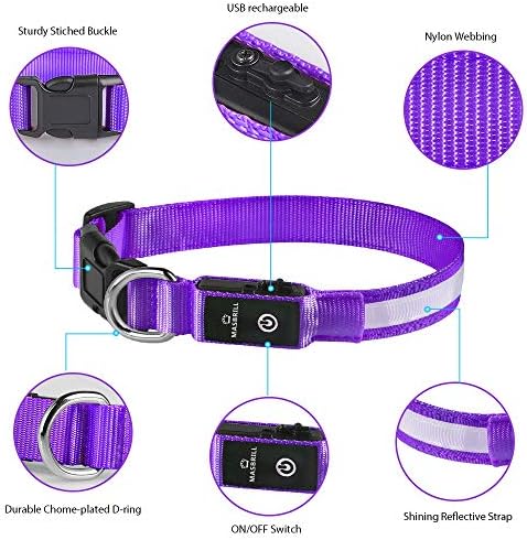 MASBRILL Light Up Collar, LED Rechargeable Glow Flashing Night Collar, Waterproof, 4 Colors, 3 Sizes for Small to Large Dogs (S(0.98 * 15.75"), Purple) - Image 3