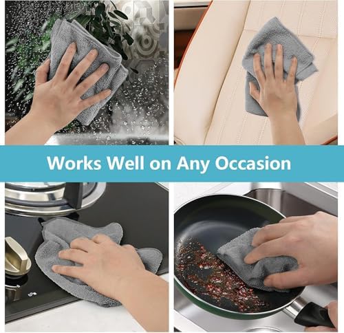 HOMEXCEL Grey Cleaning Rags 5 Pack, Highly Absorbent Microfiber Cleaning Cloth for Kitchen, Lint Free, Scratch-Free, Reusable Microfiber Towels for House, Window and Glass, Cars, 11.5 X11.5 inch - Image 6