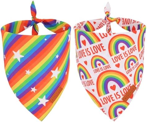 PTDECOR Rainbow Dog Bandanas Pride Day Love is Love Pet Scarf, Small by PTDECOR