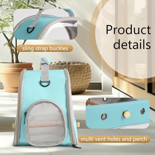 Bird Carrier, Portable Small Bird Parrot Parakeet Carrier with Standing Perch and Mat, Side Access Window Collapsible (Green, Clear Windows) - Image 3