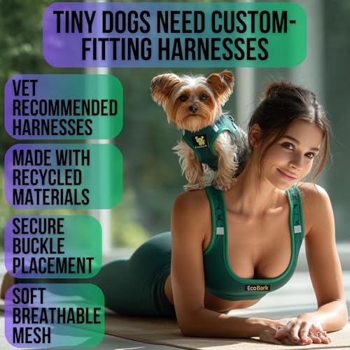 EcoBark Teacup Dog Harness, No Choke Mesh Vest, XXXS, Forest Green - Image 2