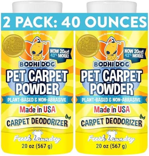 Bodhi Dog Natural Carpet Deodorizer Powder - Dry Pet Smell Eliminator & Urine Odor Remover - Loosens Fur & Dirt - Plant-Based Room Freshener for Vacuuming Home with Pets -Fresh Laundry (Pack of 2) by BodhiDog
