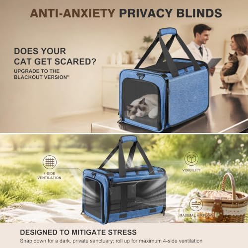 Soft Sided Cat Carrier for Anxious Pets with Privacy Roller Blinds - Image 2