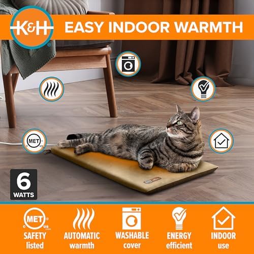 K&H PET PRODUCTS Thermo-Kitty Mat Heated Pet Bed Mocha 12.5 X 25 Inches - Image 5
