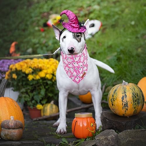 ADOGGYGO Halloween Dog Bandanas Girl, Pink Pumpkin Ghost Dog Scarf, Large - Image 2