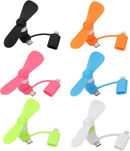 Type USB C 2-in-1 Cell Phone Fan, for iPhone All Series 7 8 X 11 12 13 14 15 16 17 XS XR Plus Mini Pro Max SE, for Samsung Galaxy S, Z Fold Flip, A1/A2/A3/A5 Series, M1/M3/M5, Note Series (Color x6) by YUNLOVXEE