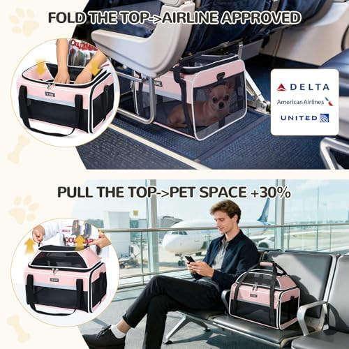 Lekereise Top-Expandable Pet Carrier 18x11x11Inch Delta American United Airline Approved Soft Sided Underseat to 15lbs Travel Carriers for Small Dogs Cats with Locking Safety Zippers Anti-Scratch Mesh - Image 5