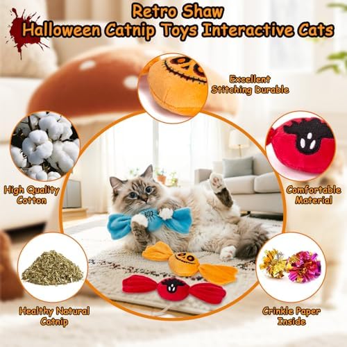 Retro Shaw Halloween Cat Toys for Indoor Cats, Crinkle Catnip Toys 3 Pack - Image 4