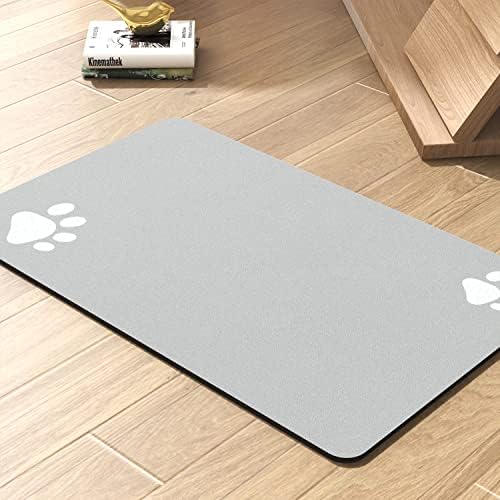 Pet Feeding Mat-Absorbent Dog Mat for Food and Water Bowl-No Stains Quick Dry Water Dispenser Mat-Dog Accessories Pet Supplies-Bowl for Messy Drinkers（LIGHTGREY,17"x28" by PADOOR