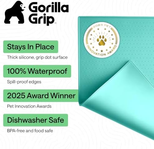 GORILLA GRIP Dog Food Mat, 100% Waterproof Silicone, 32x24 Turquoise - Image 2