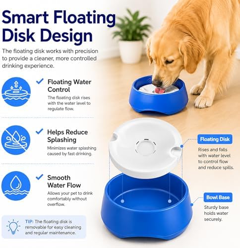 Blue No Spill Dog Water Bowl, Pet Floating Water Bowl No Wet Mouth, Anti Splash & Anti Tip Slow Water Feeder, Keeps Fur Dry Clean Drinking Bowl for Dogs & Cats, Large Capacity Travel Friendly - Image 4