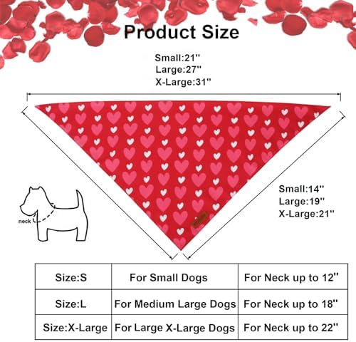 PTDECOR Valentine Dog Bandanas, Red Pink Love Heart Pet Scarf, Small - Image 4