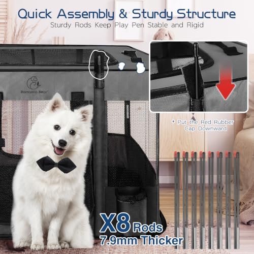 ROMANTIC BEAR Dog Playpen,Foldable Pet Puppy Cat Playpen,M(31"x23"x21") - Image 4