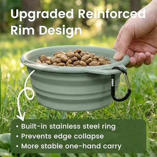 OHMO Large Collapsible Dog Bowls, Steel Rim, 27oz, 2pcs, Camo&Sage Green - Image 3