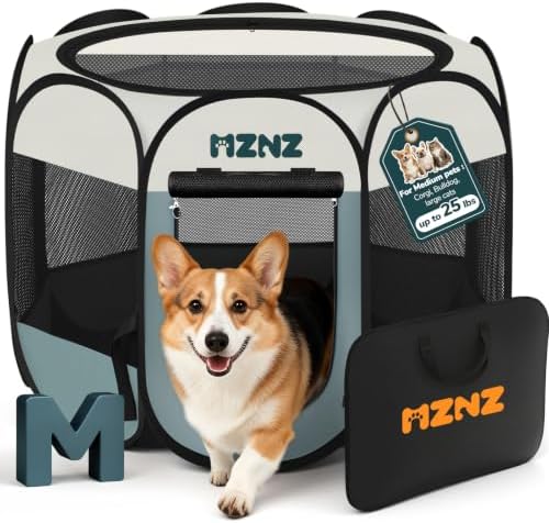 Dog Cat Playpen, Portable Puppy Pet Crate Indoors for Small/Medium Dogs Cats Rabbits, Foldable Dog Cage Enclosure for Outdoor, Pop Up Dogs Tent Kennel with Carrying Case, Grey by MZNZ