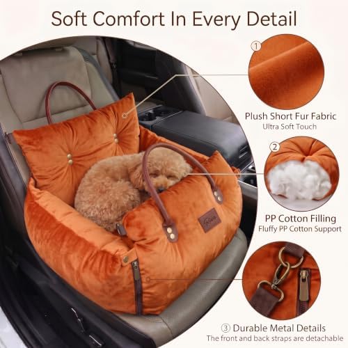 Pet Car Seat with Safety Tether, Carry Handles and Non-Slip Base,Orange - Image 4