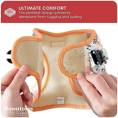 Downtown Pet Supply Step-in Dog Harness – No Pull, Adjustable Padded Mesh with Reflective Trim, Secure Buckle Strap – Comfortable & Breathable Small Dog Harness, Medium, Floral - Image 6
