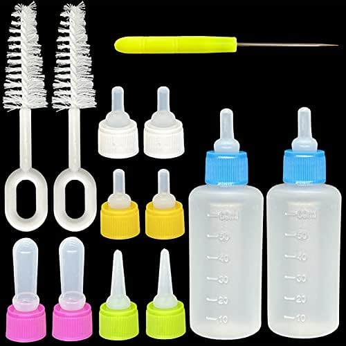 Pet Bottle Kit, Squeeze Liquid Replaceable Silicone Teat for Newborn Kittens, Puppies, Rabbits, Small Animals Replacement Teat Cat Feeding Bottle Feeding Tool by SOEAEODG