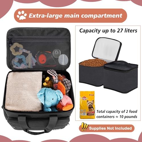 5 Set Dog Travel Bag for Supplies, Dog Lovers, Large Pet Travel Kit Includes 2 Food Containers&2 Collapsible Bowls、Placemats,Black - Image 2