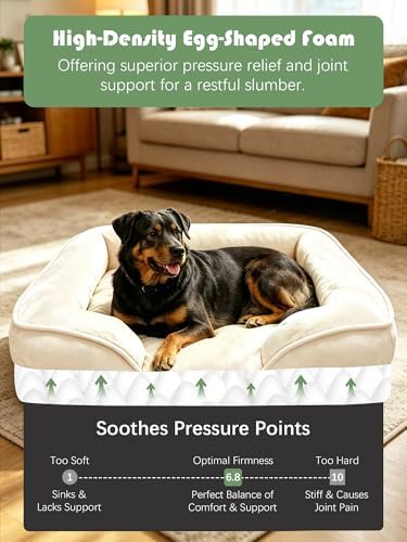 Spotted Play Orthopedic Dog Bed with Sides - Sofa Beds for Extra Large Dogs, Supportive Foam Pet Couch Bed with Washable Removable Cover, Waterproof Lining and Non-Slip Bottom, Ivory - XL - Image 4