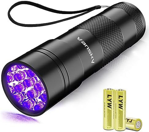 UV Light 395nm Blacklight Flashlight: Vansky 12 LED Black Light Mini Pet Urine Detection for Invisible Dog/Cat Dried Urine Stains on Carpet, Scorpion Finder, Resin Curing by Vansky