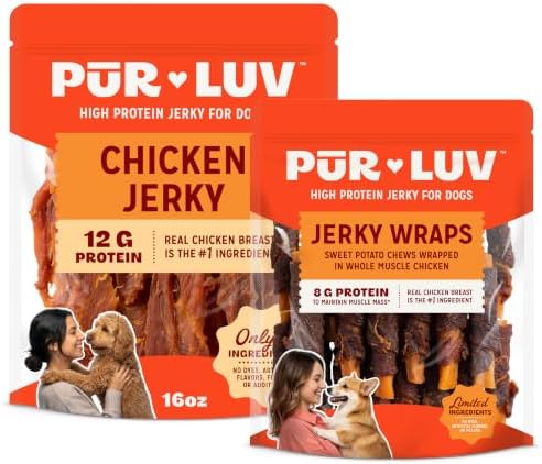 Pur Luv Dog Jerky Treat Bundle, Dog Chicken Jerky + Sweet Potato Jerky Wraps, Made with Real Chicken, 16 Ounces, Rawhide Free, Healthy, Easily Digestible, Long Lasting, High Protein Dog Treat by PurLuv