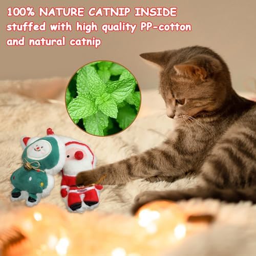 FOIMAS 3pcs Christmas Catnip Toys,Xmas Cat Toys Plush Santa Claus Snowman Tree Interactive Chew Bite Toys for Cat Kitten Indoor - Image 2