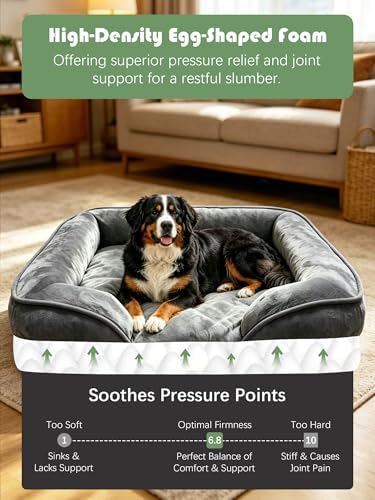 Spotted Play Orthopedic Dog Bed with Sides - Sofa Beds for Extra Large Dogs, Supportive Foam Pet Couch Bed with Washable Removable Cover, Waterproof Lining and Non-Slip Bottom, Dark Grey - XL-Plus - Image 4