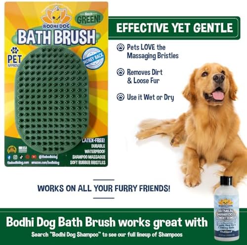 Bodhi Dog Shampoo Brush - Pet Grooming & Bath Supplies for Dogs and Cats - Bath Brush for Long & Short Hair - Premium Scrubber for Shower, Showerhead, Sprayer & Bathing (One Pack, Dark Green) - Image 4
