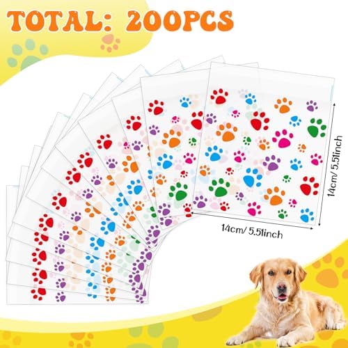 Pasimy 200 Pcs Dog Paw Treat Bags, Clear Self Adhesive Clear Colorful - Image 3