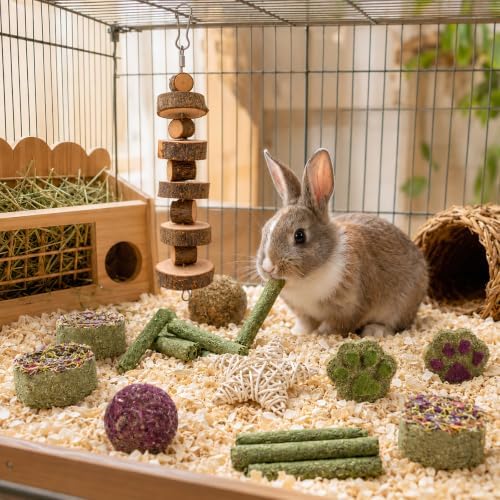 Grddaef Rabbit Toys, Guinea Pig Toys 17Pcs Natural Timothy Hay Bunny Chews and Treats for Hamster Chinchilla Gerbil - Image 5