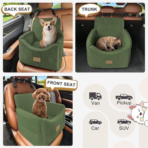 JOEJOY Dog Car Seats for Small Medium Dogs Under 35lbs, Dog Booster Seat with Detachable Washable Cover and Cushion, Memory Foam Pet Car Seat with Safety Belt and Storage Pockets (GN) - Image 6